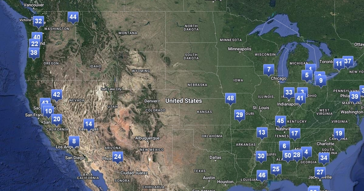 Top 50 Most Miserable cities in america Scribble Maps