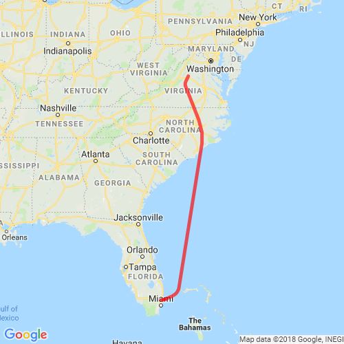 Fort Lauderdale, FL to Charlottesville, VA (Northbound Flight Path
