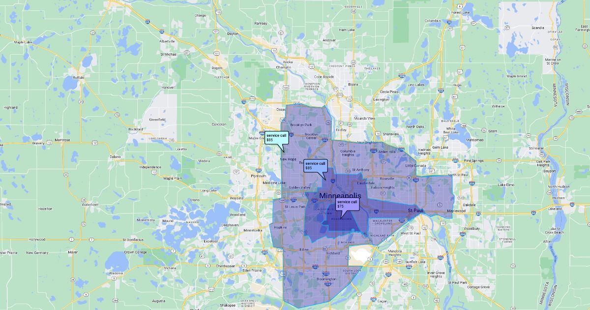 DDs Service Area Map : Scribble Maps