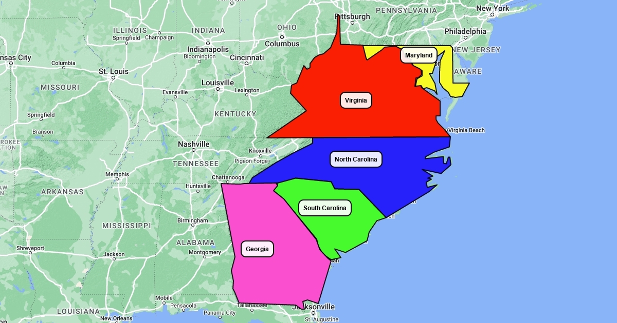 map of the southern colonies