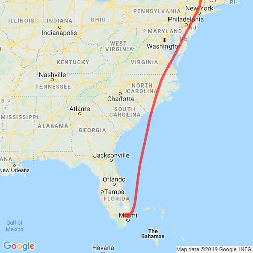 Burlington, Vermont (BTV) to Fort Lauderdale, Florida (FLL)Flight Path
