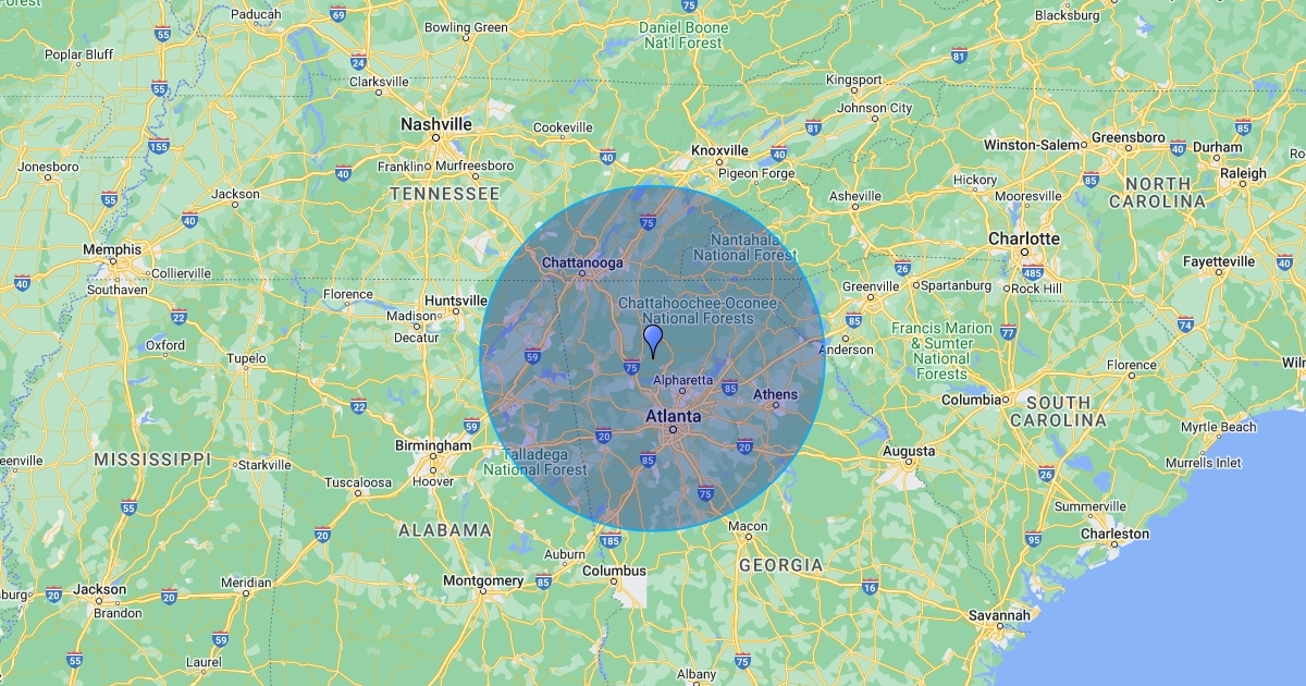 100 Mile Radius Map : Scribble Maps