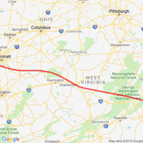 Cincinnati, Ohio to Richmond, Virginia (Eastbound Flight Path ...