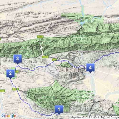 Route Vwd To R62 To Ladismith To Calitzdorp To Groenfontein To Sb Pass