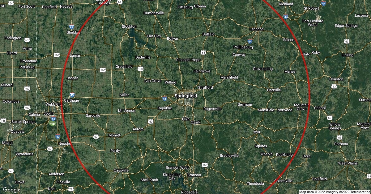 60 Mile Radius from Springfield, MO : Scribble Maps